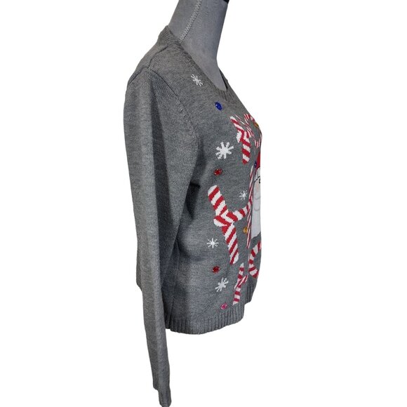 Carolyn Taylor Christmas Sweater Gray Jeweled Crew Neck Santa Ho Ho Ho Large - Picture 3 of 5